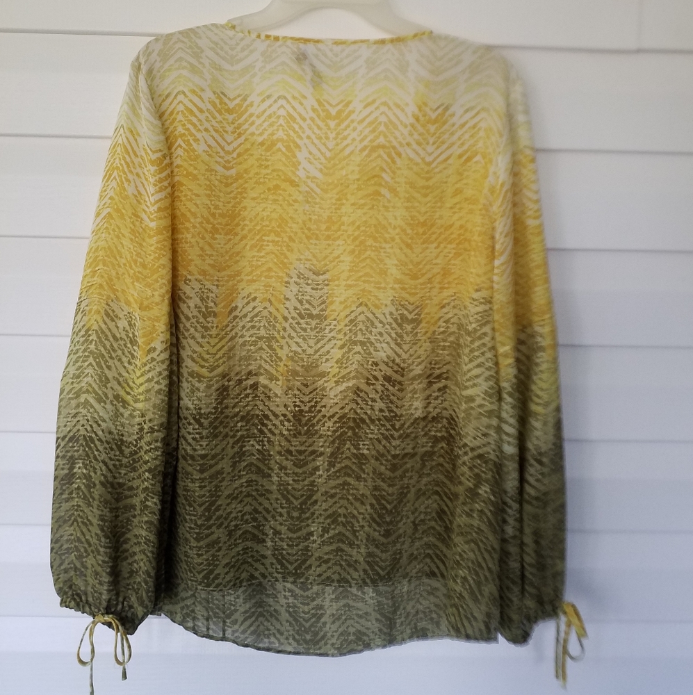 Coldwater Creek Sheer blouse coverup olive yellow